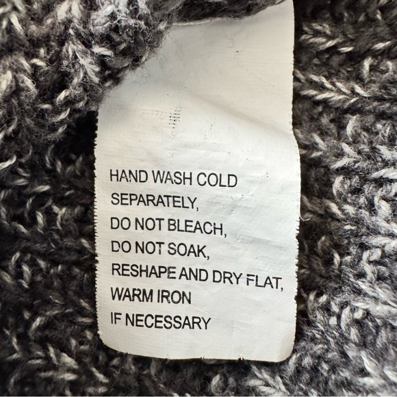 JEANNE PIERRE Beige Gray Black Stripe Cotton Cable Knit Cowl Tunic Sweater Sz M - Picture 10 of 13